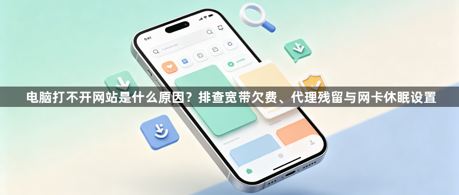 电脑打不开网站是什么原因?排查宽带欠费、代理残留与网卡休眠设置1